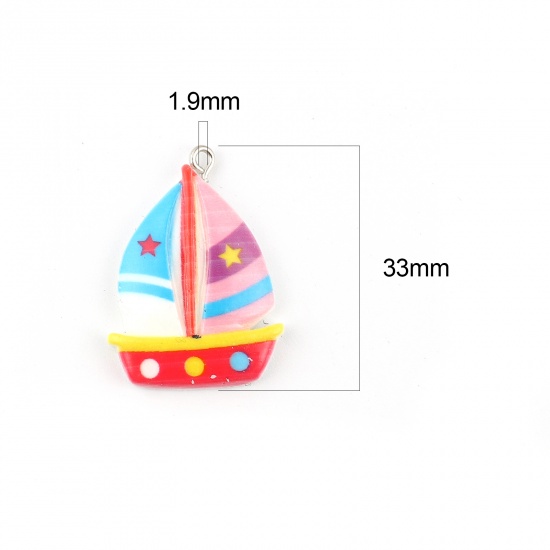 Picture of Resin Transport Pendants Sailing Boat Silver Tone Multicolor 33mm x 24mm, 5 PCs