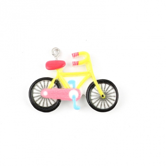 Изображение Смола Транспорт Подвески Велосипед Серебряный Тон Разноцветный 35мм x 25мм, 5 ШТ