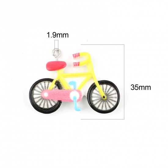 Picture of Resin Transport Pendants Bicycle Silver Tone Multicolor 35mm x 25mm, 5 PCs