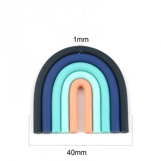 Picture of Polymer Clay Weather Collection Pendants Arched Multicolor Rainbow 40mm x 40mm, 5 PCs