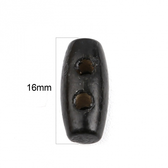 Picture of Wood Sewing Toggle Buttons Scrapbooking Two Holes Barrel Black 16mm x 7mm, 100 PCs