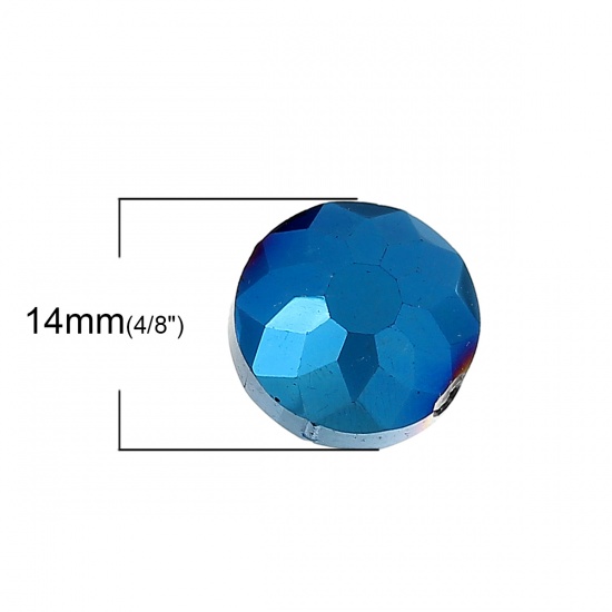 ガラスビーズ フラットラウンド 青 ファセット・カット 約 14mm直径、 穴：約 1.4mm、 20 個 の画像