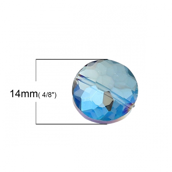 Image de Perles en Verre Forme Plat-Rond Couleur AB transparent à facettes Diamètre: 14mm, Tailles de Trous: 1.4mm, 20 Pcs