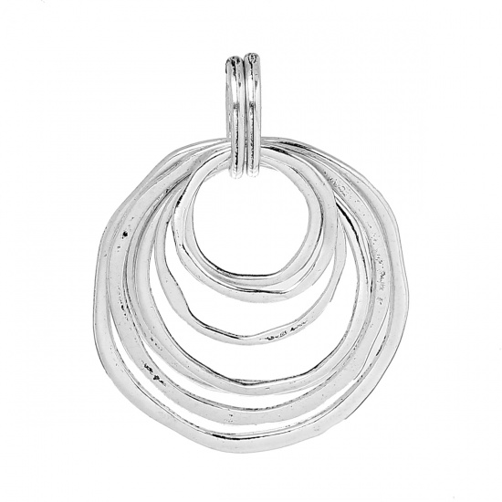 Picture of Zinc Metal Alloy Pendants Circle Antique Silver Color 6.6cm(2 5/8") x 5.5cm(2 1/8"), 3 PCs