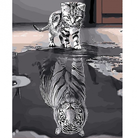 Picture of Fabric Frameless Wall Picture Decor Black & Gray Rectangle Tiger 50cm x 40cm, 1 Set