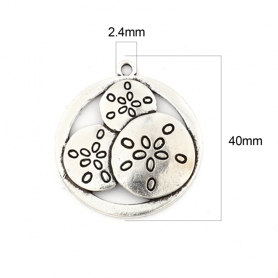 Bild von Zinklegierung Ozean Schmuck Anhänger Rund Antiksilber Sanddollar 40mm x 37mm, 5 Stück