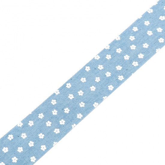 Изображение Хлопок лента Белый+Светло-синий Цветок 10мм, 1 Рулон (Примерно 5М/Рулон)