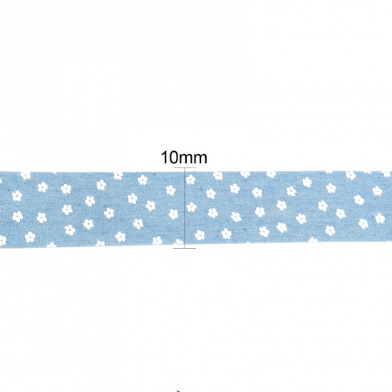 綿 持ち手用テープ 白 + 水色 花 10mm、 1 巻 (約 5メートル/卷） の画像