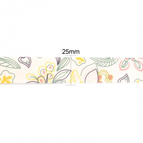 Изображение Полиэфирный хлопок лента Абрикосовый Бежевый Цветок 25мм, 1 Рулон (Примерно 5М/Рулон)