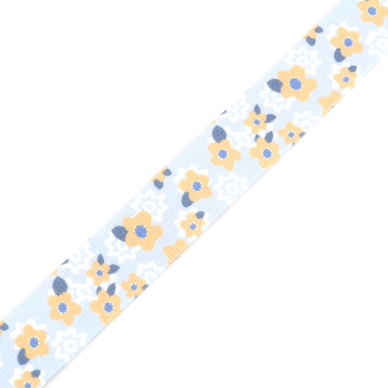 Picture of Cotton Polyester Blend Webbing Strap Light Blue Flower 25mm, 1 Roll (Approx 5 M/Roll)