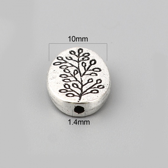 Picture of Zinc Based Alloy Spacer Beads Oval Antique Silver Color Leaf About 13mm x 10mm, Hole: Approx 1.4mm, 50 PCs