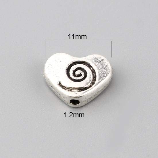 Picture of Zinc Based Alloy Spacer Beads Heart Antique Silver Color Swirl About 11mm x 9mm, Hole: Approx 1.2mm, 50 PCs
