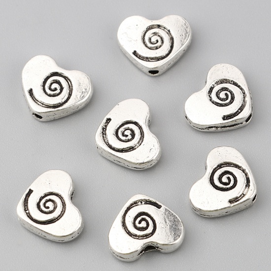 Picture of Zinc Based Alloy Spacer Beads Heart Antique Silver Color Swirl About 11mm x 9mm, Hole: Approx 1.2mm, 50 PCs