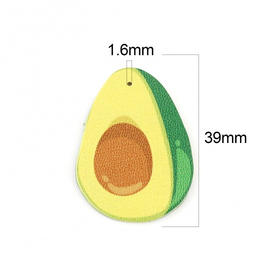 Picture of PU Leather Pendants Avocado Fruit Yellow-green 39mm x 29mm, 5 PCs