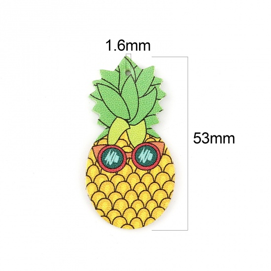Picture of PU Leather Pendants Pineapple/ Ananas Fruit Green & Yellow 53mm x 27mm, 5 PCs