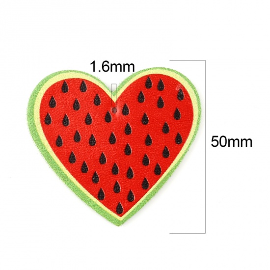 Изображение PU Подвески Сердце Красный & Зеленый Арбуз фрукты 50мм x 47мм, 5 ШТ