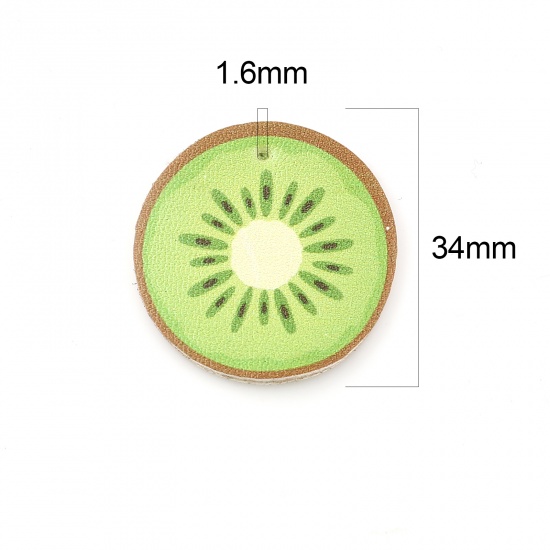 Picture of PU Leather Pendants Green Kiwi Fruit 34mm Dia., 5 PCs