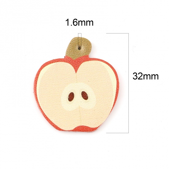 Picture of PU Leather Pendants Apple Fruit Peachy Beige 32mm x 31mm, 5 PCs