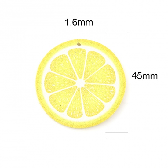 Picture of PU Leather Pendants Lemon Lemon Yellow 45mm Dia., 5 PCs