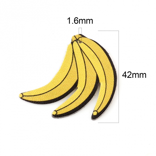 Picture of PU Leather Pendants Banana Fruit Yellow 42mm x 36mm, 5 PCs