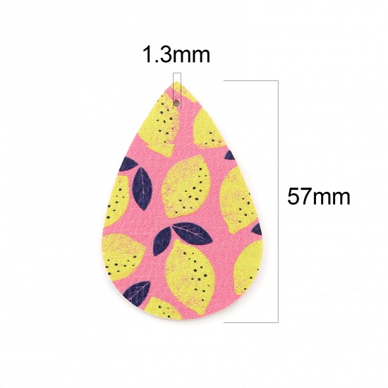 Immagine di PU Ciondoli Limone Rosa & Giallo Goccia 57mm x 38mm, 10 Pz
