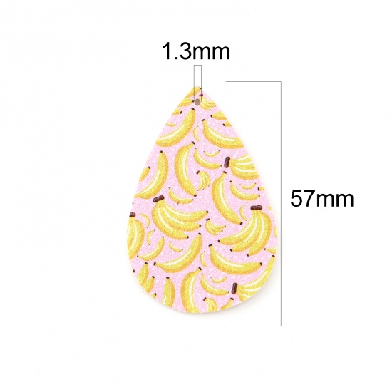 Picture of PU Leather Pendants Drop Pink & Yellow Banana Fruit 57mm x 38mm, 10 PCs