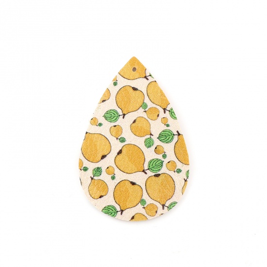 Picture of PU Leather Pendants Pear Fruit Yellow Drop 57mm x 38mm, 10 PCs