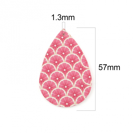 Picture of PU Leather Pendants Grapefruit Pink Drop 57mm x 38mm, 10 PCs