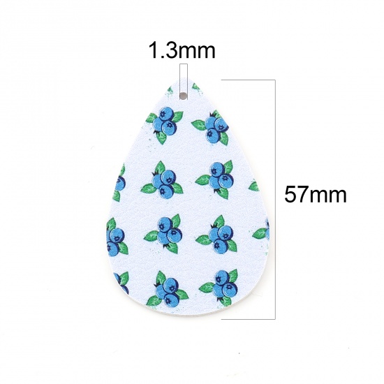 Picture of PU Leather Pendants Blueberry White & Blue Drop 57mm x 38mm, 10 PCs