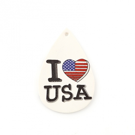 Picture of PU Leather Sport Pendants Drop Black & White Flag Of The United States 57mm x 38mm, 5 PCs