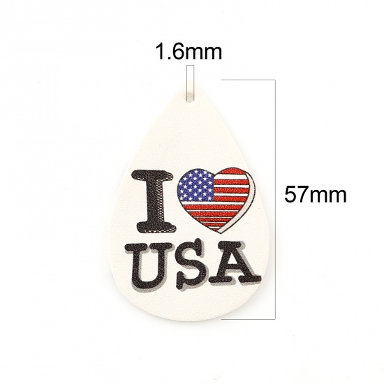 Immagine di PU Sport Ciondoli Goccia Nero & Bianco Bandiera degli Stati Uniti 57mm x 38mm, 5 Pz