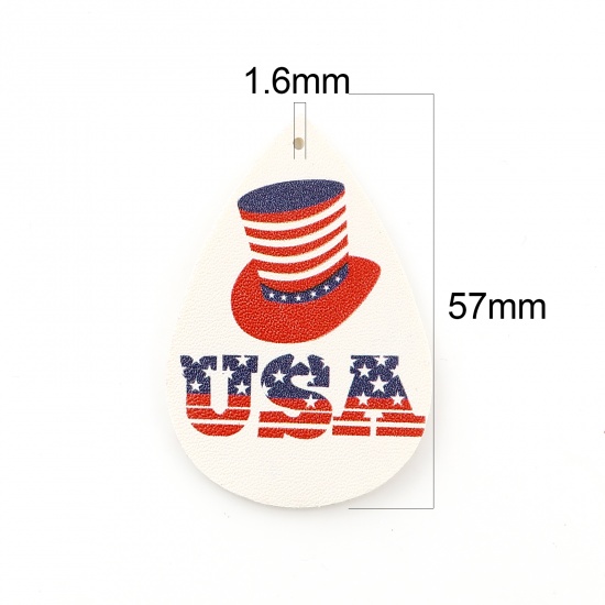 Picture of PU Leather Sport Pendants Hat White & Red Flag Of The United States 57mm x 38mm, 5 PCs