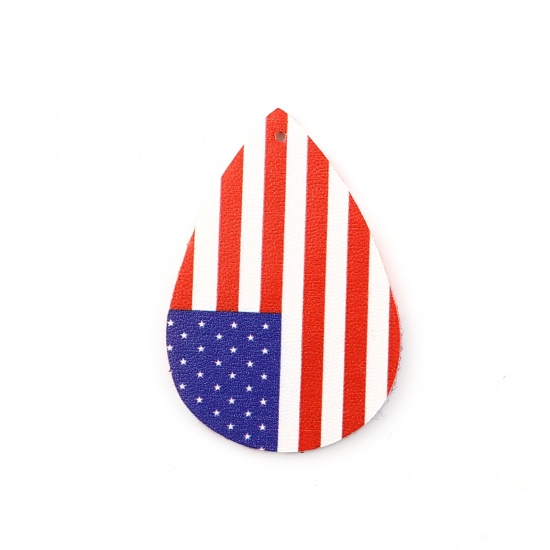 Picture of PU Leather Sport Pendants Drop Red & Dark Blue Flag Of The United States 57mm x 38mm, 5 PCs