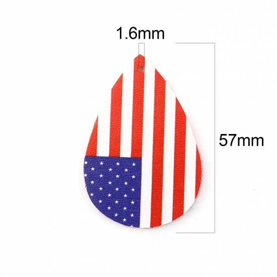Picture of PU Leather Sport Pendants Drop Red & Dark Blue Flag Of The United States 57mm x 38mm, 5 PCs