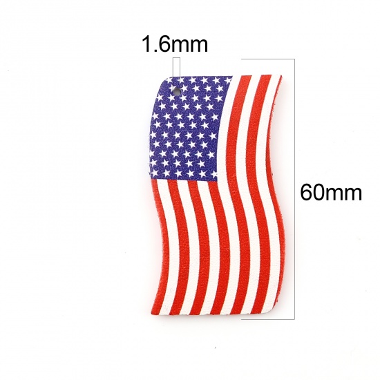 Picture of PU Leather Sport Pendants Red & Dark Blue Flag Of The United States 60mm x 34mm, 5 PCs