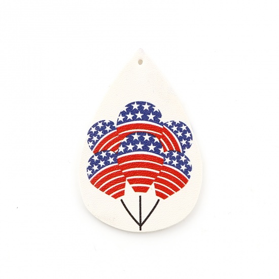 Picture of PU Leather Sport Pendants Balloon White & Red Flag Of The United States 57mm x 38mm, 5 PCs