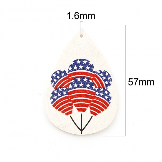 Picture of PU Leather Sport Pendants Balloon White & Red Flag Of The United States 57mm x 38mm, 5 PCs