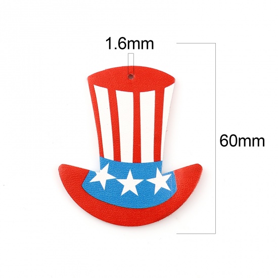 Picture of PU Leather Sport Pendants Hat Red & Dark Blue Flag Of The United States 60mm x 54mm, 5 PCs