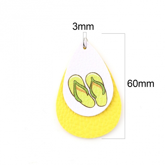 Picture of PU Leather Pendants Shoes White & Yellow Drop 60mm x 38mm, 5 PCs