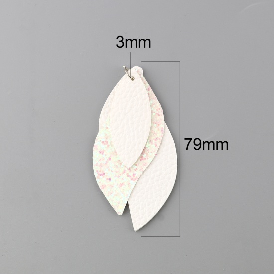 Immagine di PU Ciondoli Foglia Bianco Paillettes 79mm x 35mm, 5 Pz