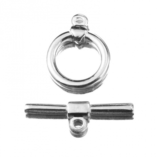 Picture of Stainless Steel Toggle Clasps Circle Ring Silver Tone 24mm x 7mm 18mm x 14mm, 2 Sets