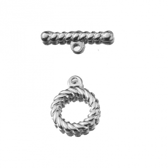 Picture of Stainless Steel Toggle Clasps Braided Circle Ring Silver Tone 21mm x 7mm 18mm x 15mm, 2 Sets