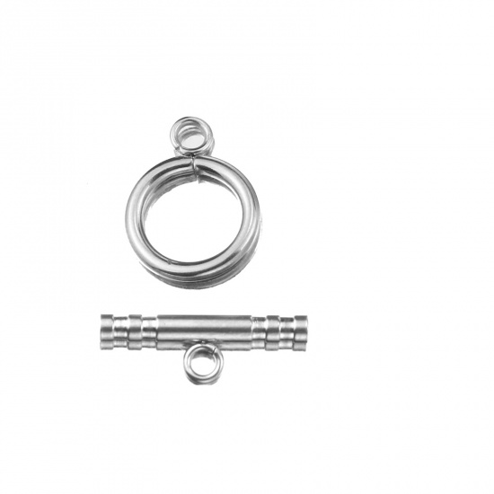 Immagine di Acciaio Inossidabile Alternare Fermagli Anello Tono Argento 22mm x 7mm 18mm x 14mm, 2 Seri