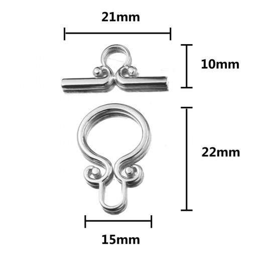 Picture of Stainless Steel Toggle Clasps Circle Ring Silver Tone 23mm x 15mm 22mm x 10mm, 2 Sets