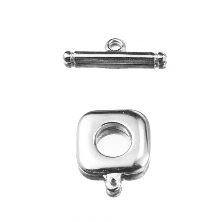 Bild von Edelstahl-Kippverschlüsse Quadratischer runder Silberton 21 mm x 6 mm 18 mm x 15 mm, 2 Sets