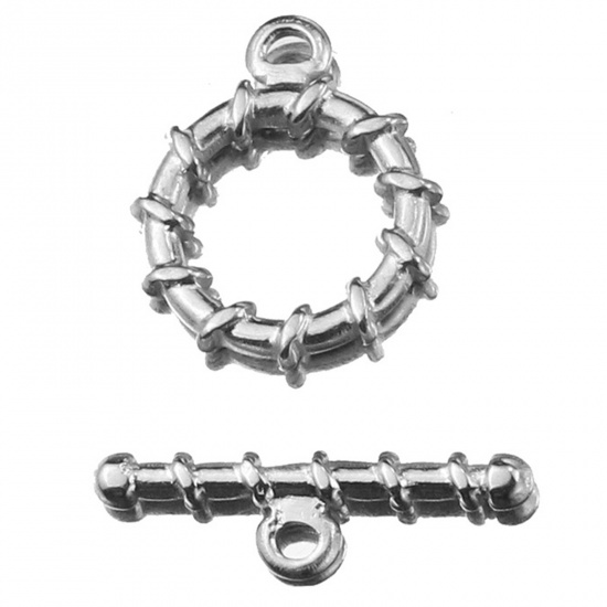 Picture of Stainless Steel Toggle Clasps Lifebuoy Silver Tone 22mm x 7mm 19mm x 16mm, 2 Sets