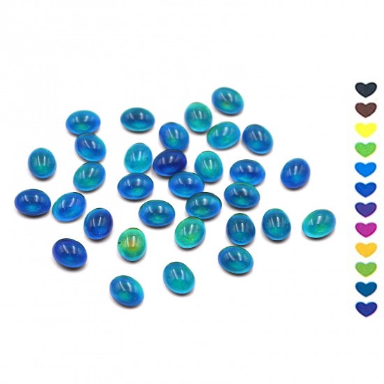 Picture of Glass Color Change Temperature Sensing Dome Seals Cabochon Oval Flatback Multicolor 10mm x 8mm, 5 PCs