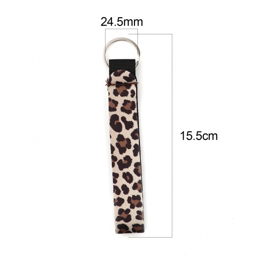 Picture of Neoprene Keychain & Keyring Silver Tone Brown & Black Rectangle Leopard Print 15.5cm, 2 PCs