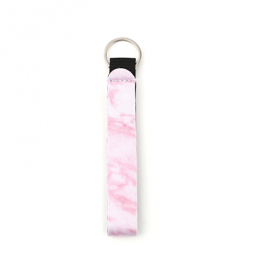 Bild von Neopren Schlüsselkette & Schlüsselring Silberfarbe Rosa Rechteck 15.5cm, 2 Stück