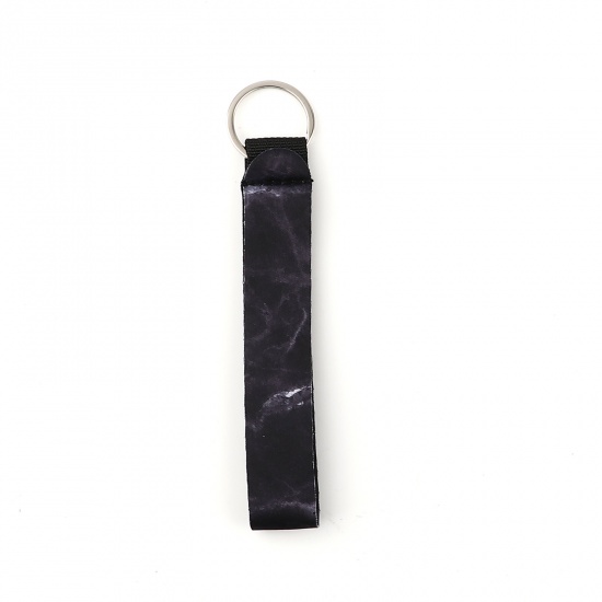 Bild von Neopren Schlüsselkette & Schlüsselring Silberfarbe Schwarz Rechteck 15.5cm, 2 Stück